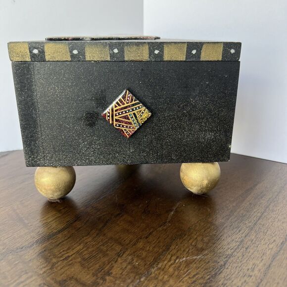 Vintage Halloween Jewelry Trinket Box, Wood, M.G.S. Art Forms 1995 Hand Painted - Picture 6 of 11